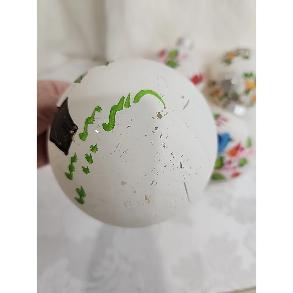 Vintage Hand Painted Floral Bird Glass Ornaments - Picture 2 of 14